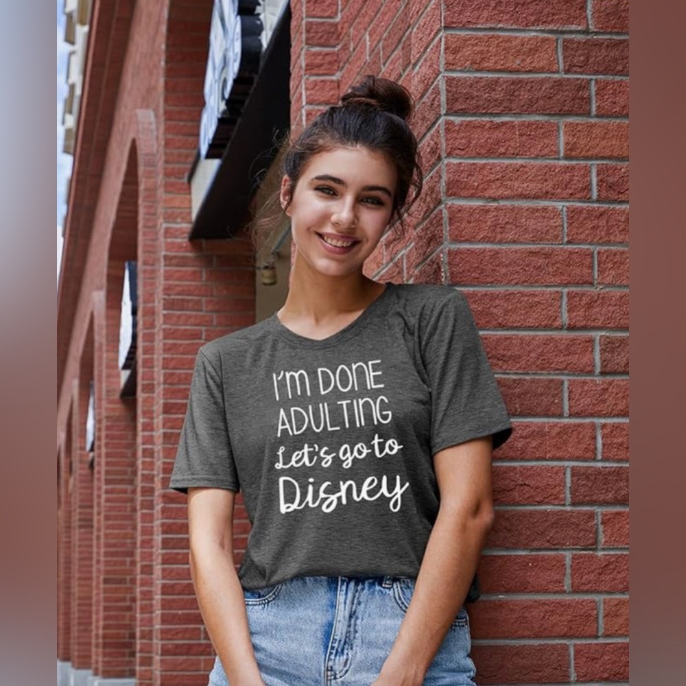 RESERVED FB I'm Done Adulting Lets Go to Disney Women's short Sleeve T-Shirt L - Picture 2 of 12